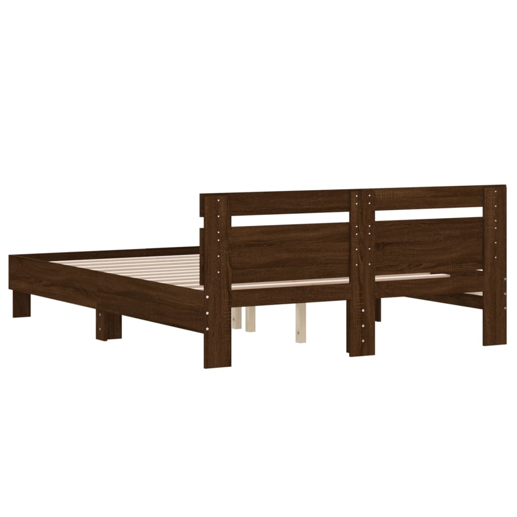 vidaXL Cama con cabecero madera de ingeniería marrón roble 150x200 cm