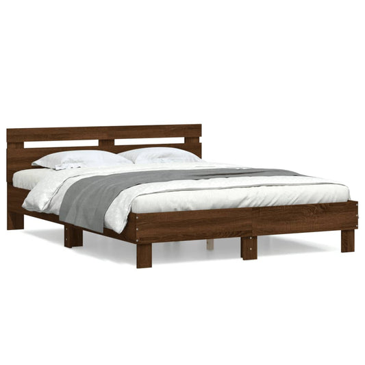 vidaXL Cama con cabecero madera de ingeniería marrón roble 150x200 cm