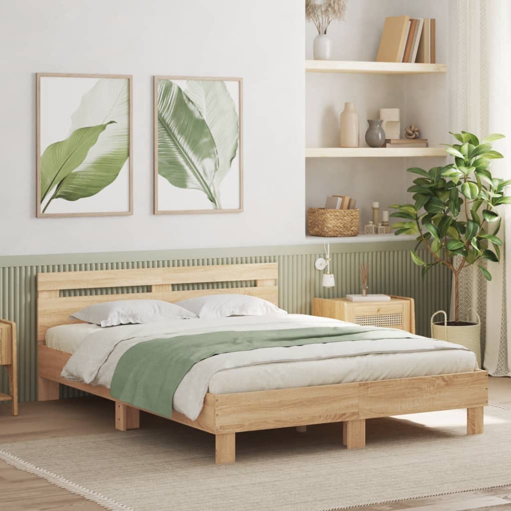 vidaXL Cama con cabecero madera de ingeniería roble Sonoma 140x200 cm