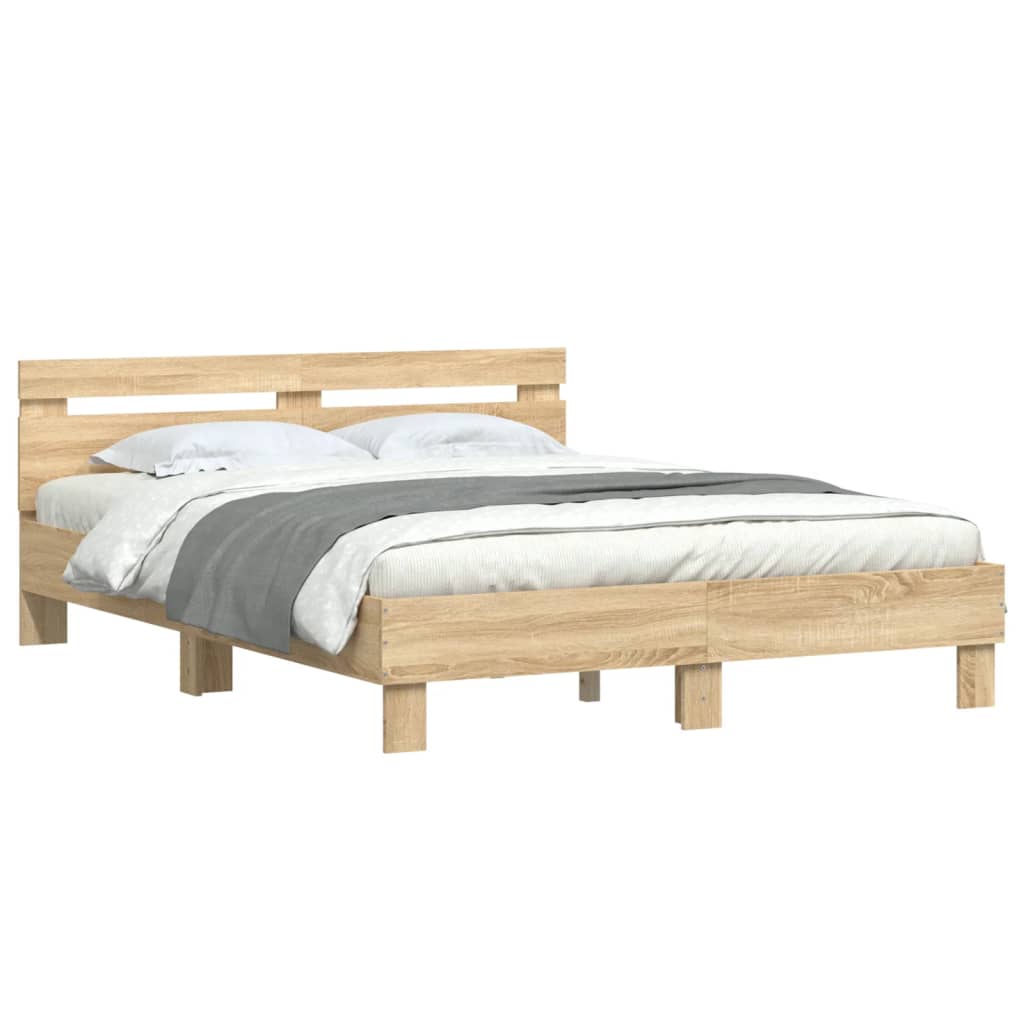 vidaXL Cama con cabecero madera de ingeniería roble Sonoma 140x200 cm