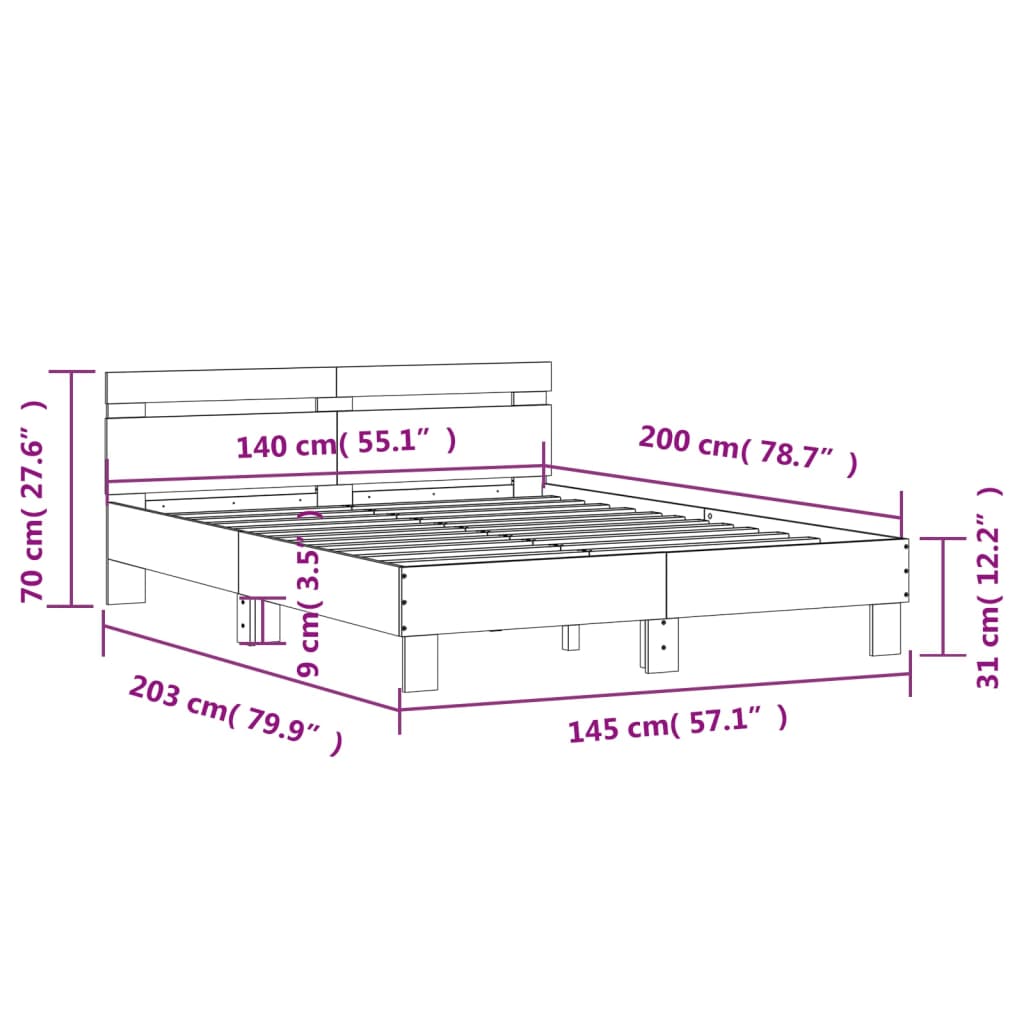 vidaXL Cama con cabecero madera de ingeniería roble Sonoma 140x200 cm