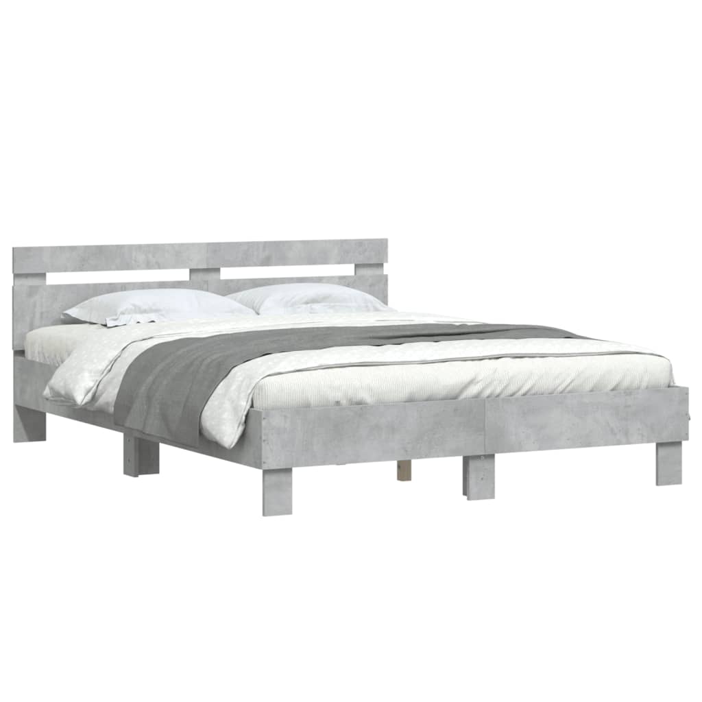 vidaXL Cama con cabecero madera de ingeniería gris hormigón 140x200 cm