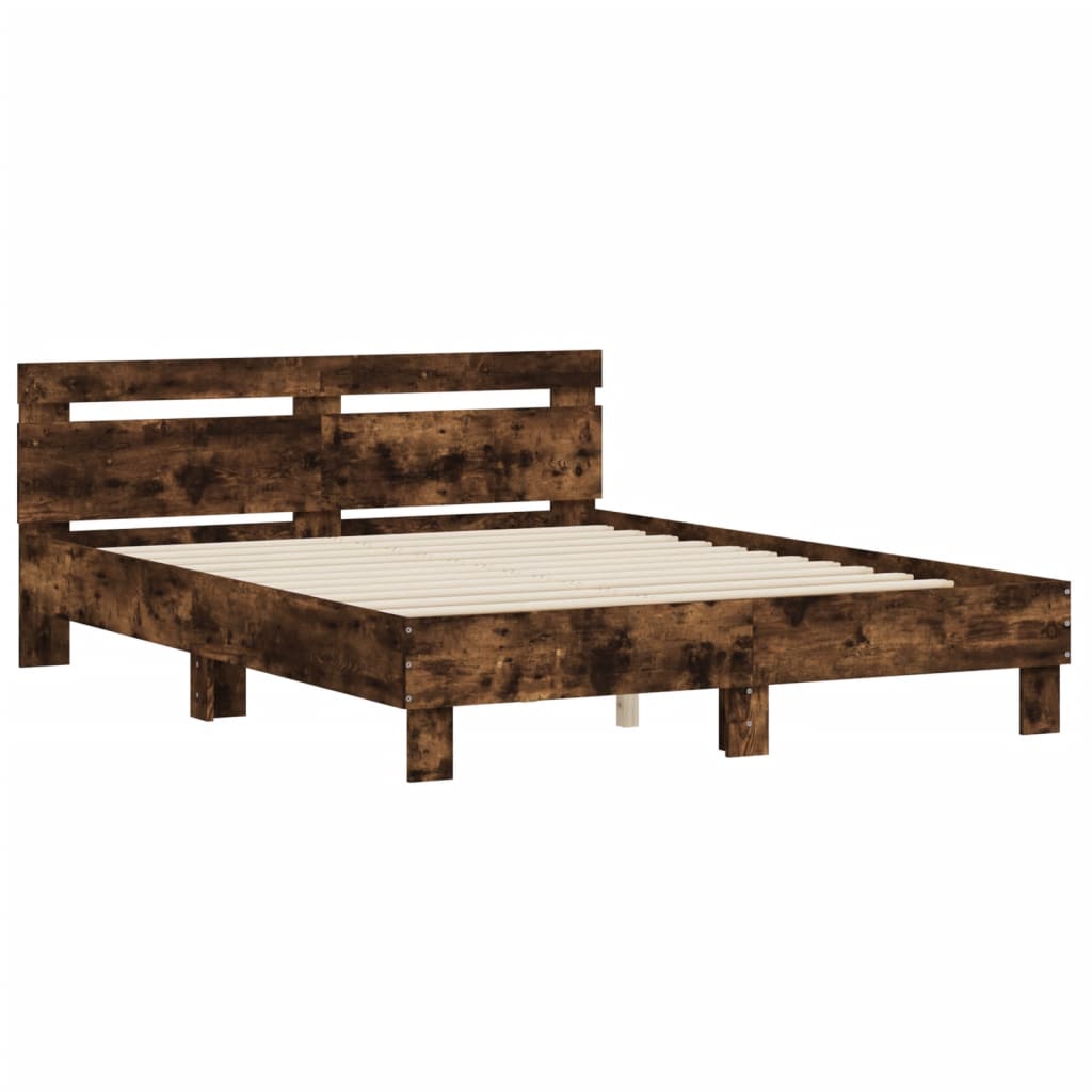 vidaXL Cama con cabecero madera de ingeniería roble ahumado 140x200 cm