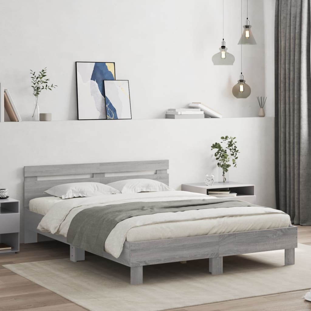 vidaXL Cama con cabecero madera de ingeniería gris Sonoma 140x200 cm