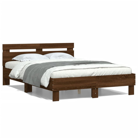 vidaXL Cama con cabecero madera de ingeniería marrón roble 120x200 cm