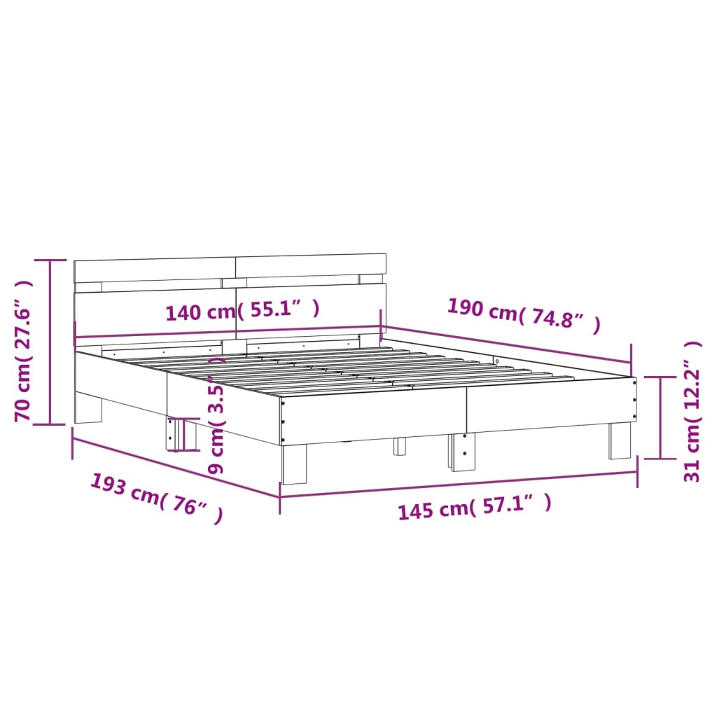 vidaXL Cama con cabecero madera de ingeniería roble Sonoma 140x190 cm