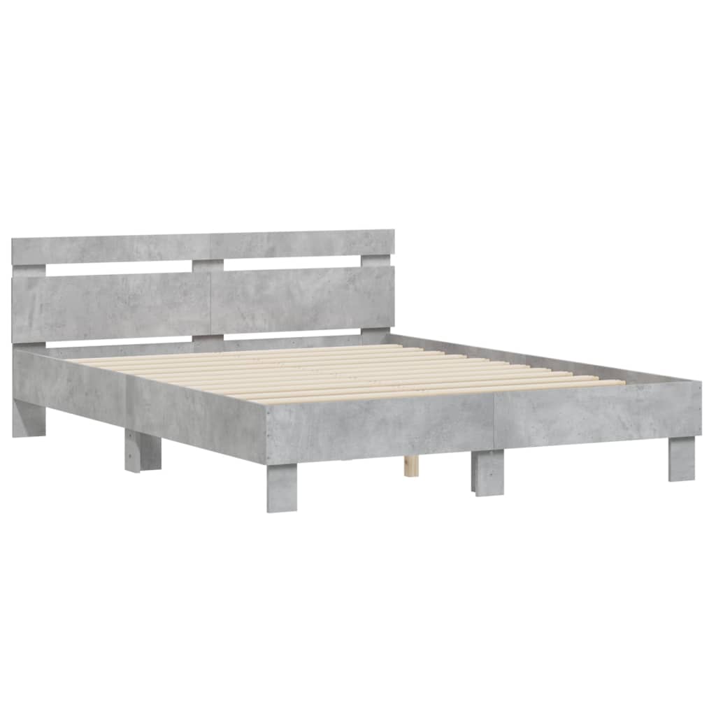 vidaXL Cama con cabecero madera de ingeniería gris hormigón 140x190 cm