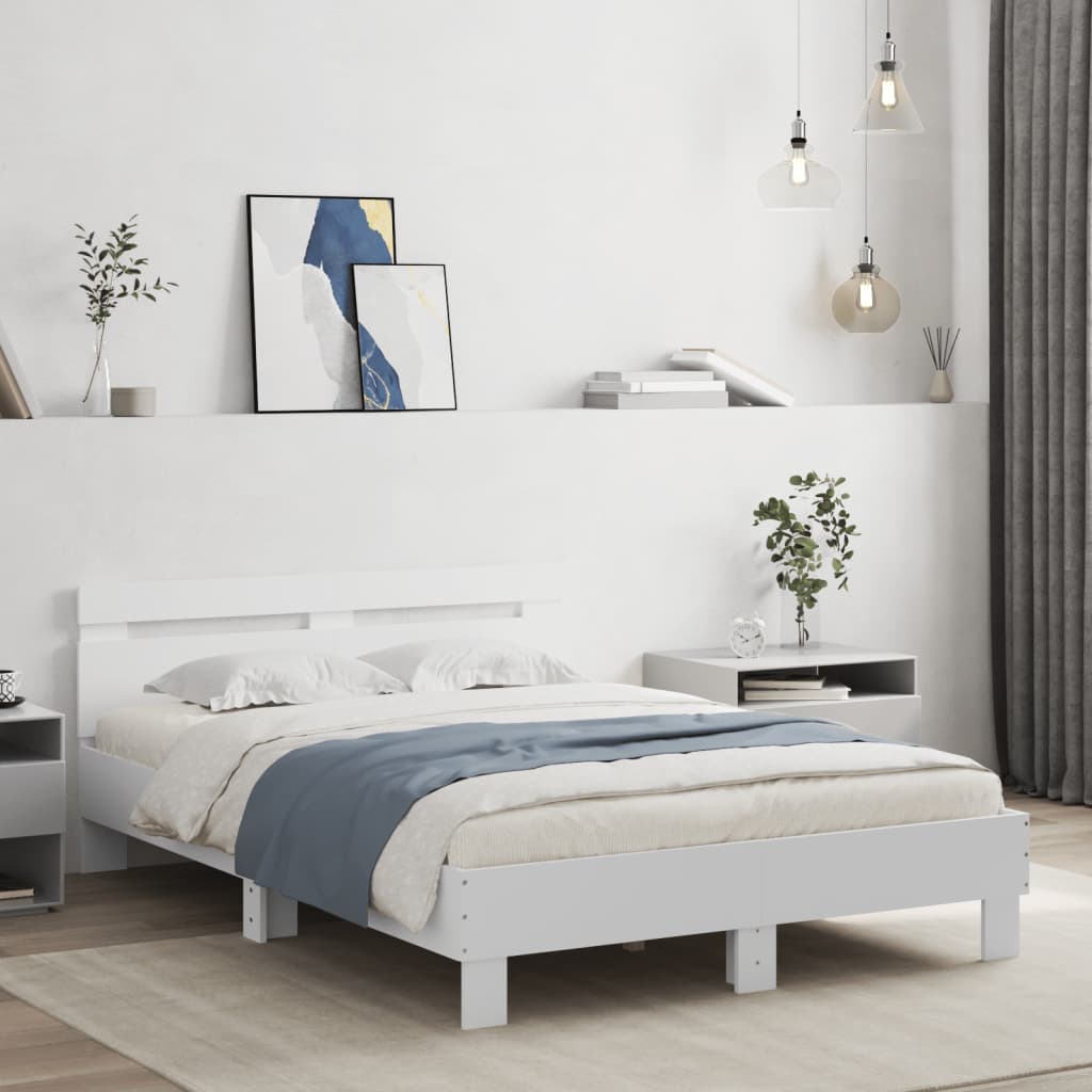 vidaXL Estructura cama con cabecero madera ingeniería blanco 135x190cm