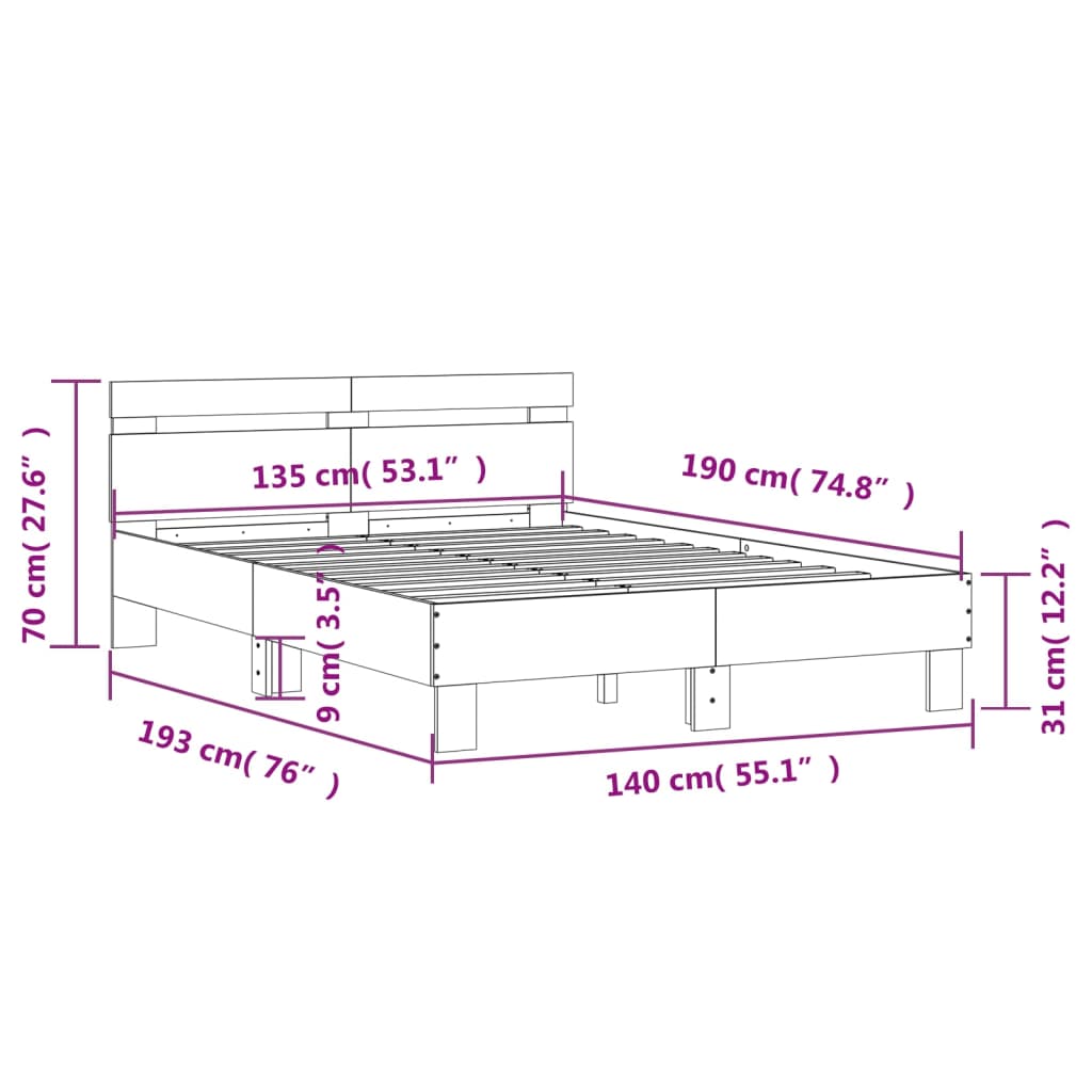 vidaXL Estructura cama con cabecero madera ingeniería blanco 135x190cm