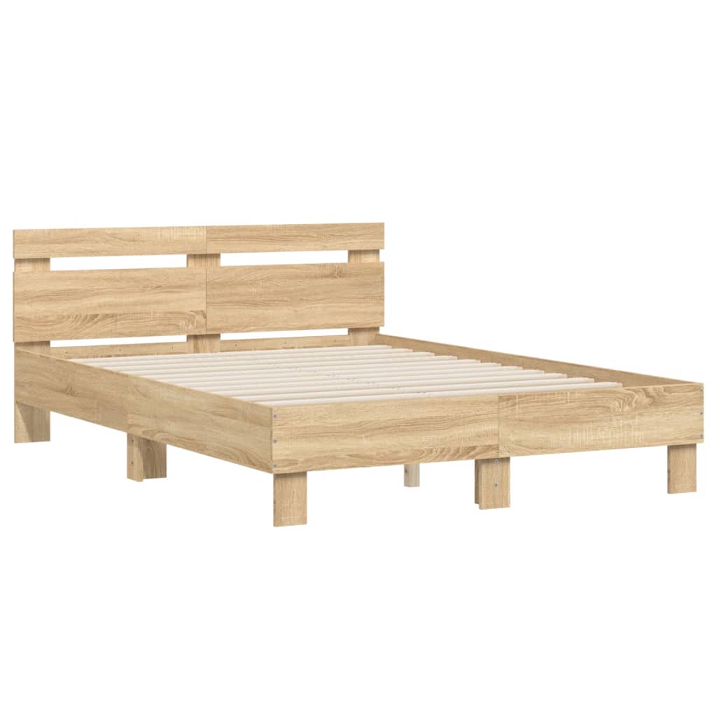 vidaXL Cama con cabecero madera de ingeniería roble Sonoma 135x190 cm