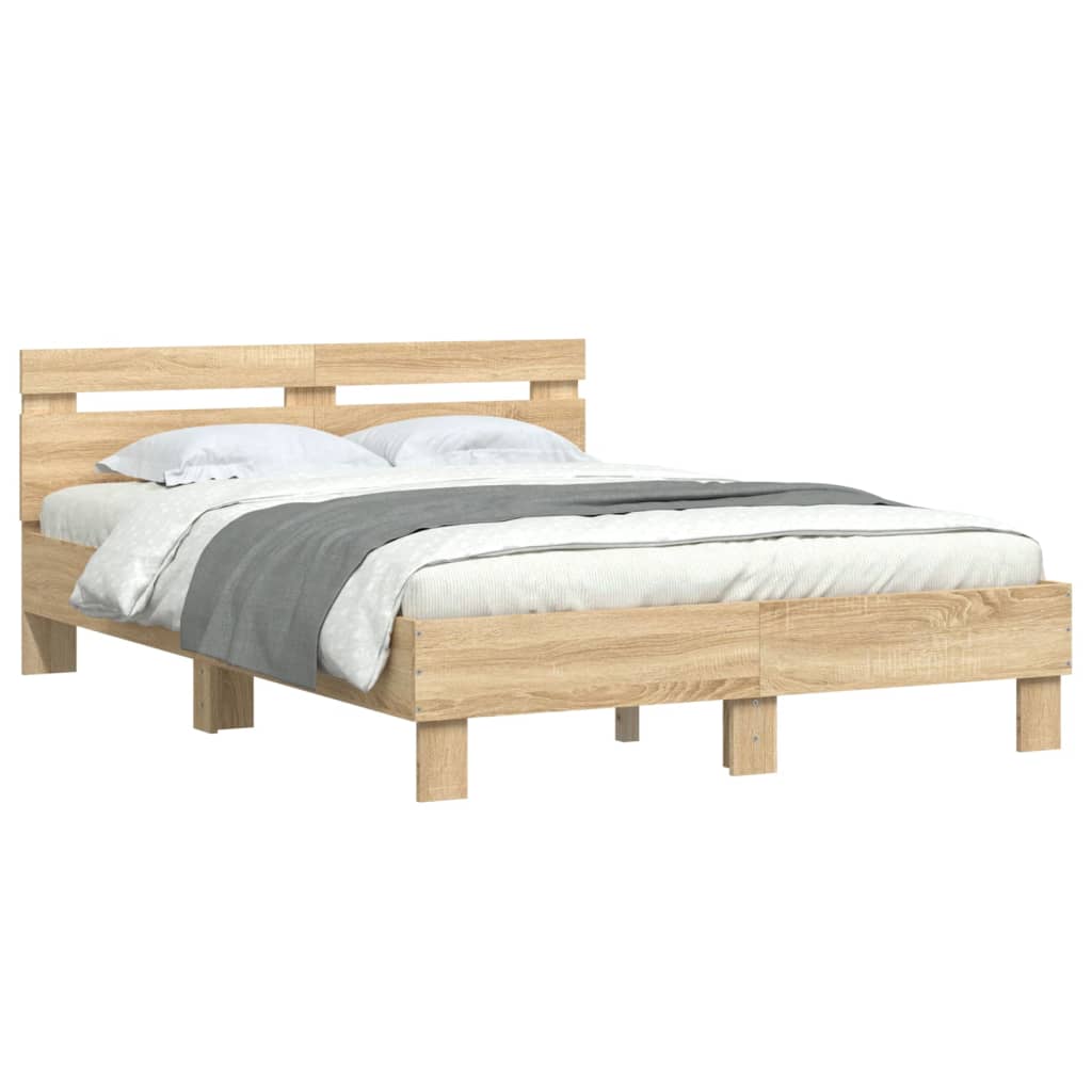 vidaXL Cama con cabecero madera de ingeniería roble Sonoma 135x190 cm