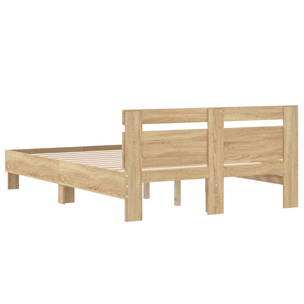 vidaXL Cama con cabecero madera de ingeniería roble Sonoma 135x190 cm