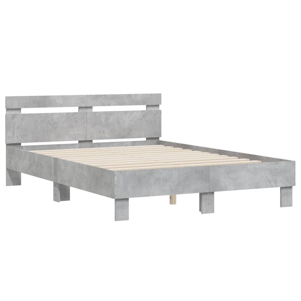 vidaXL Cama con cabecero madera de ingeniería gris hormigón 135x190 cm