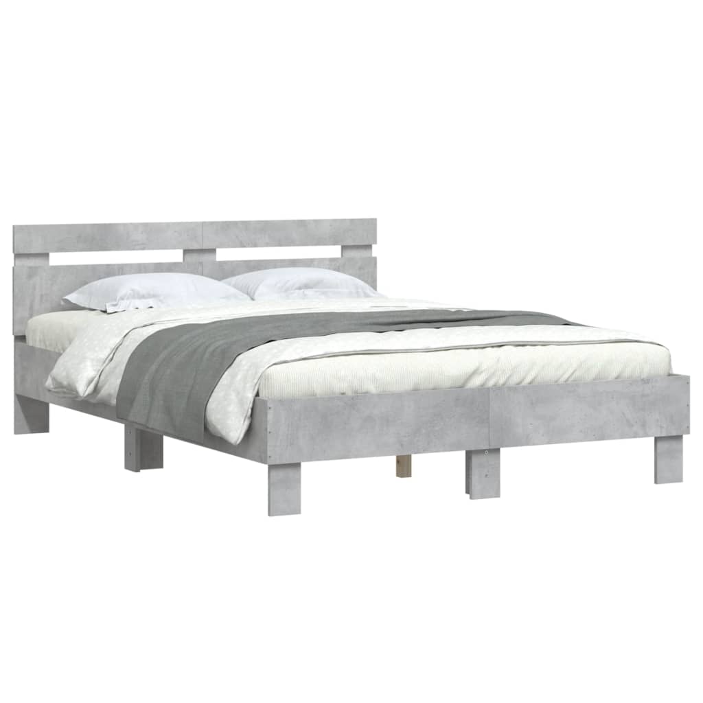 vidaXL Cama con cabecero madera de ingeniería gris hormigón 135x190 cm