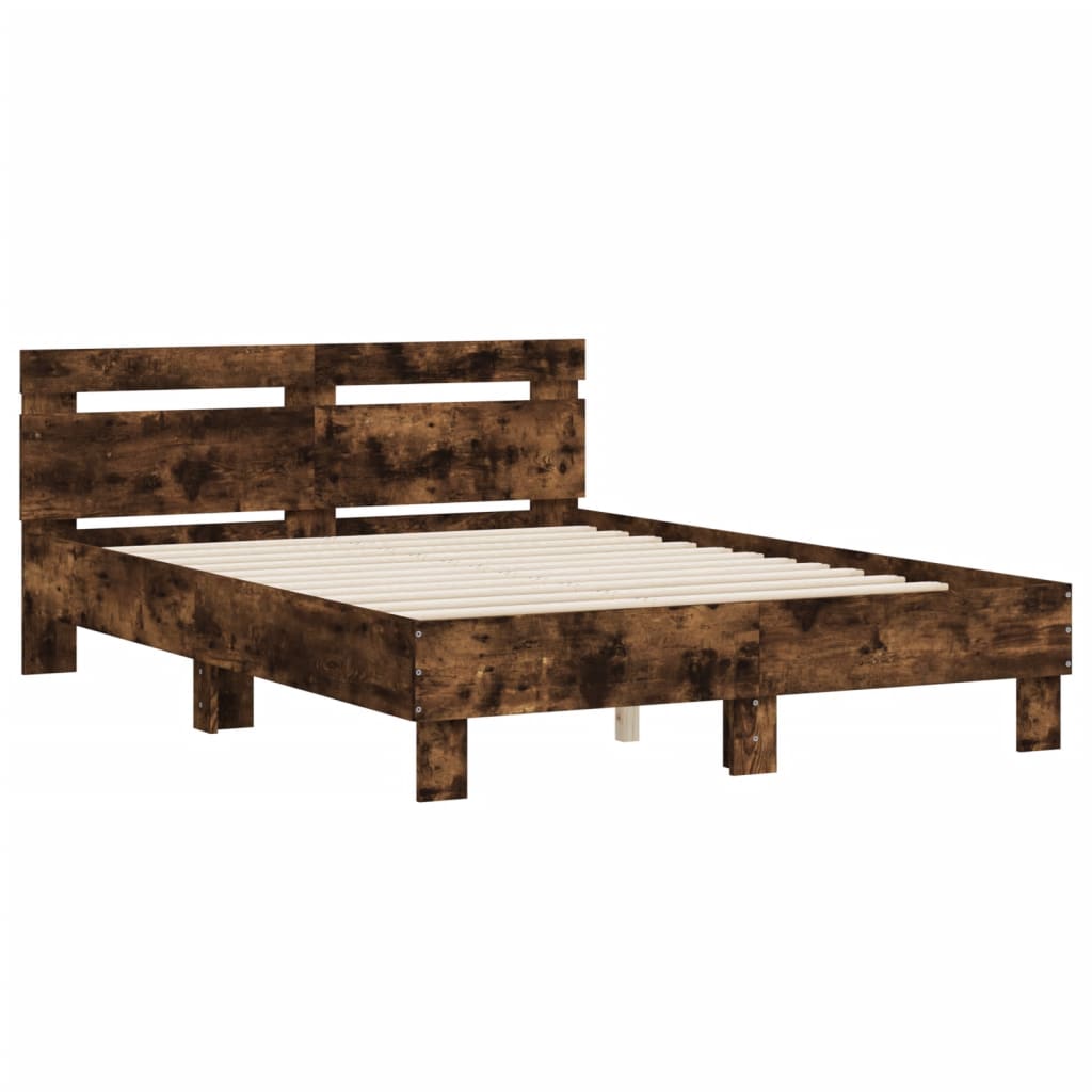 vidaXL Cama con cabecero madera de ingeniería roble ahumado 135x190 cm