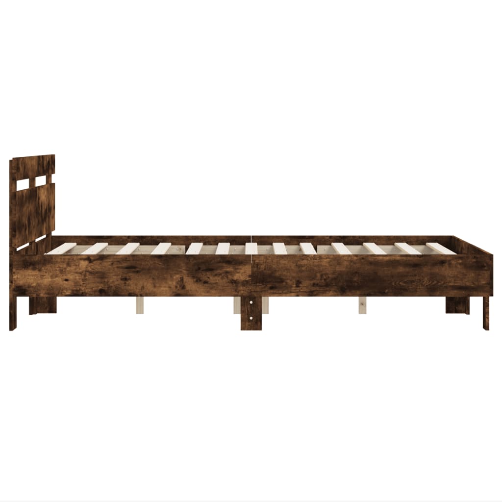 vidaXL Cama con cabecero madera de ingeniería roble ahumado 135x190 cm