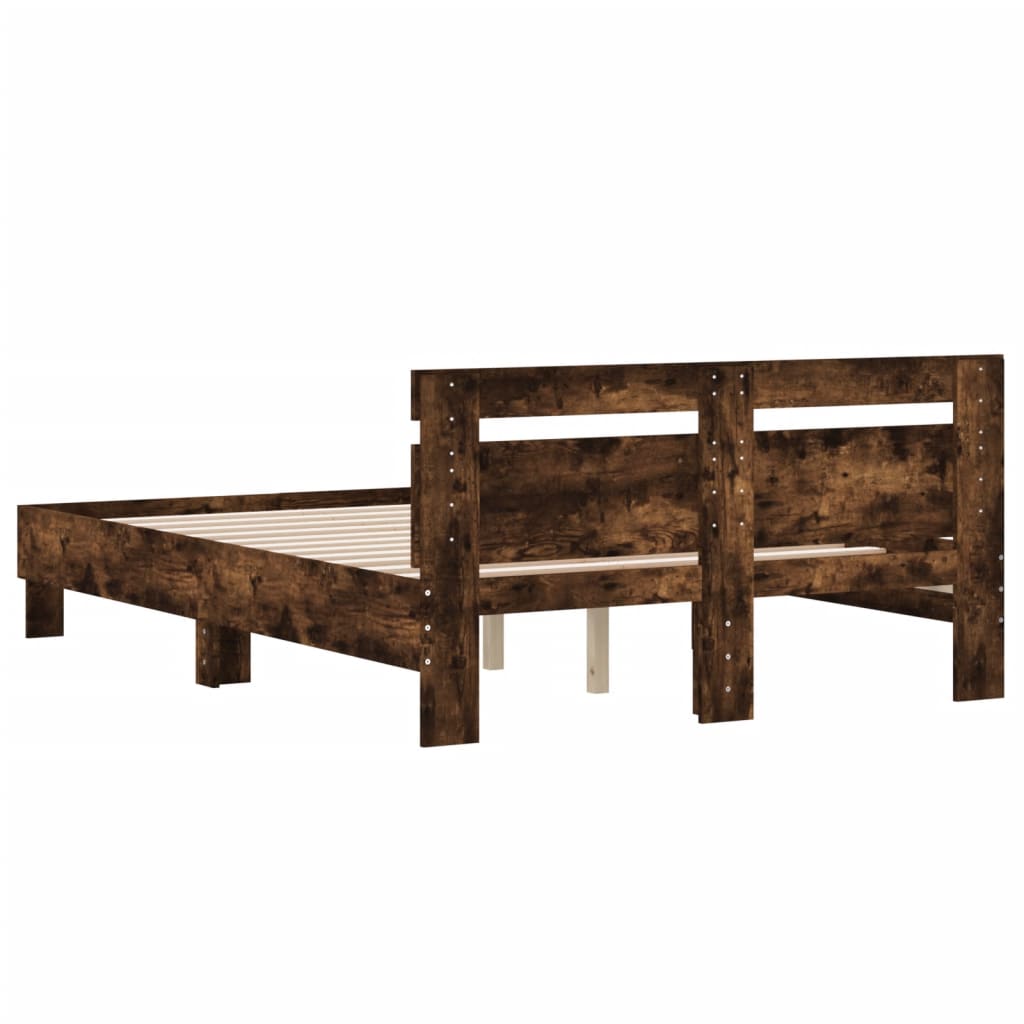 vidaXL Cama con cabecero madera de ingeniería roble ahumado 135x190 cm