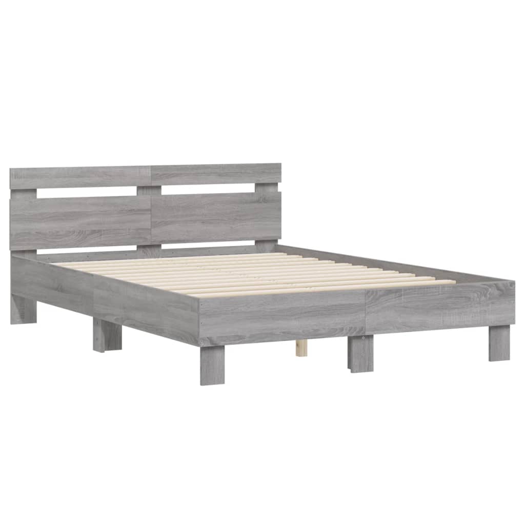 vidaXL Cama con cabecero madera de ingeniería gris Sonoma 135x190 cm