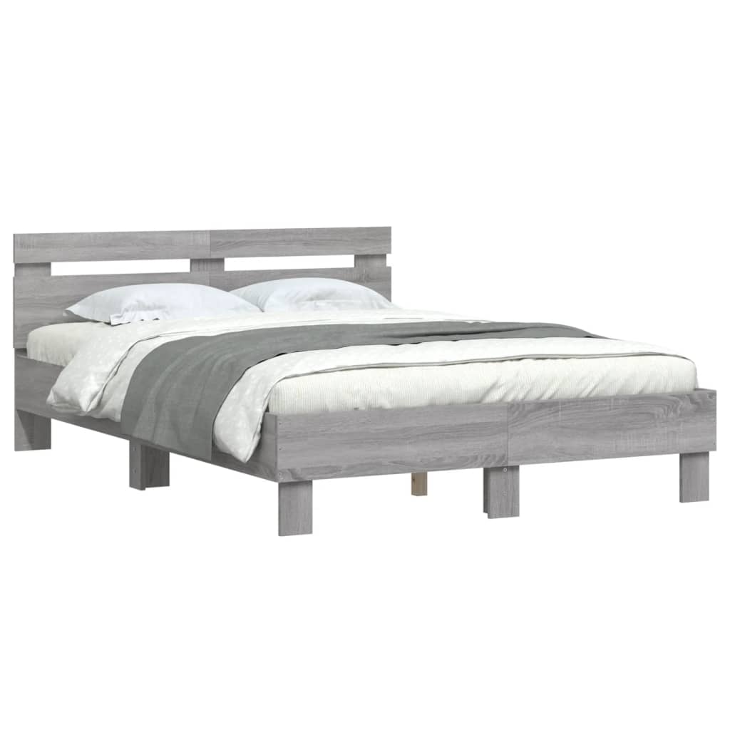 vidaXL Cama con cabecero madera de ingeniería gris Sonoma 135x190 cm