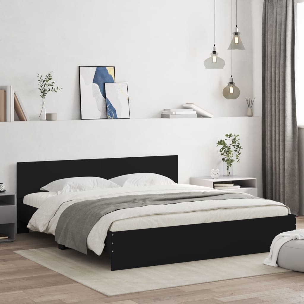 vidaXL Estructura de cama con cabecero negra 200x200 cm