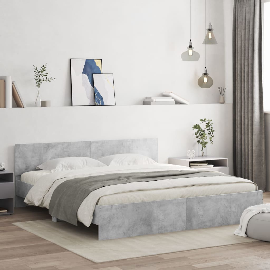 vidaXL Estructura de cama con cabecero gris hormigón 200x200cm