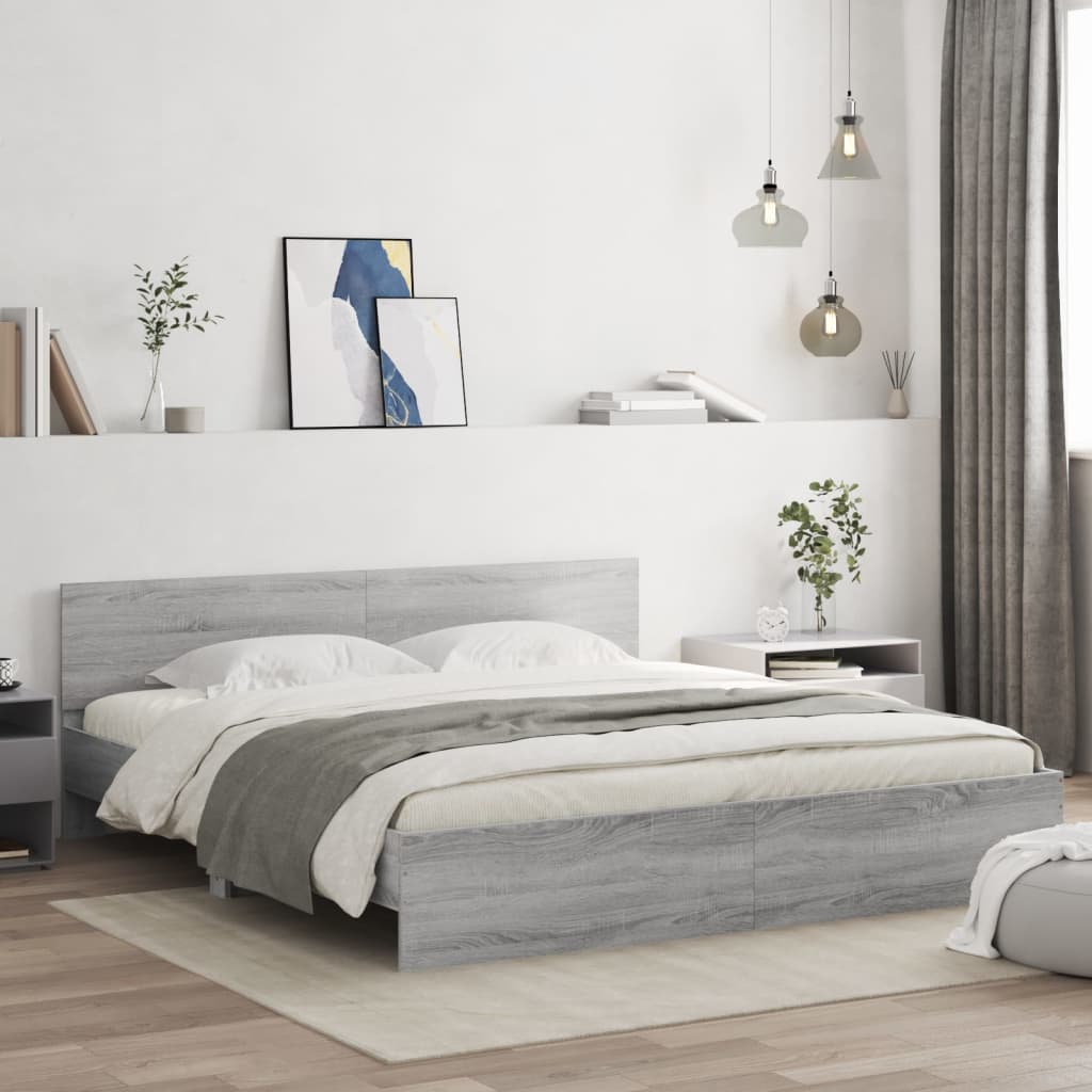 vidaXL Estructura de cama con cabecero gris Sonoma 200x200 cm