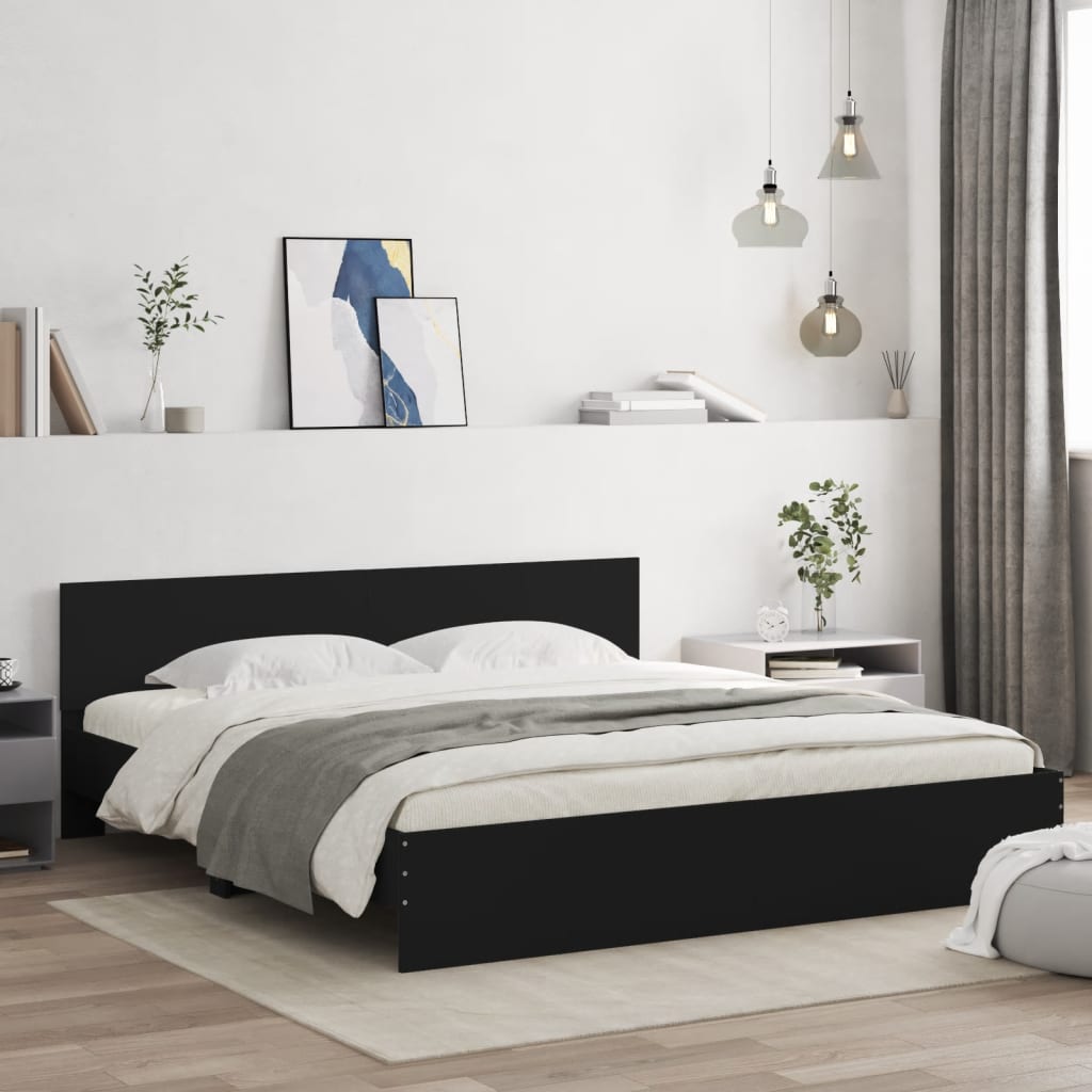 vidaXL Estructura de cama con cabecero negra 180x200 cm