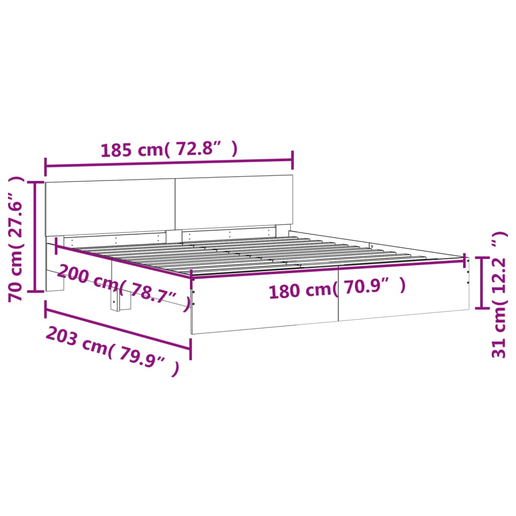 vidaXL Estructura de cama con cabecero roble Sonoma 180x200 cm