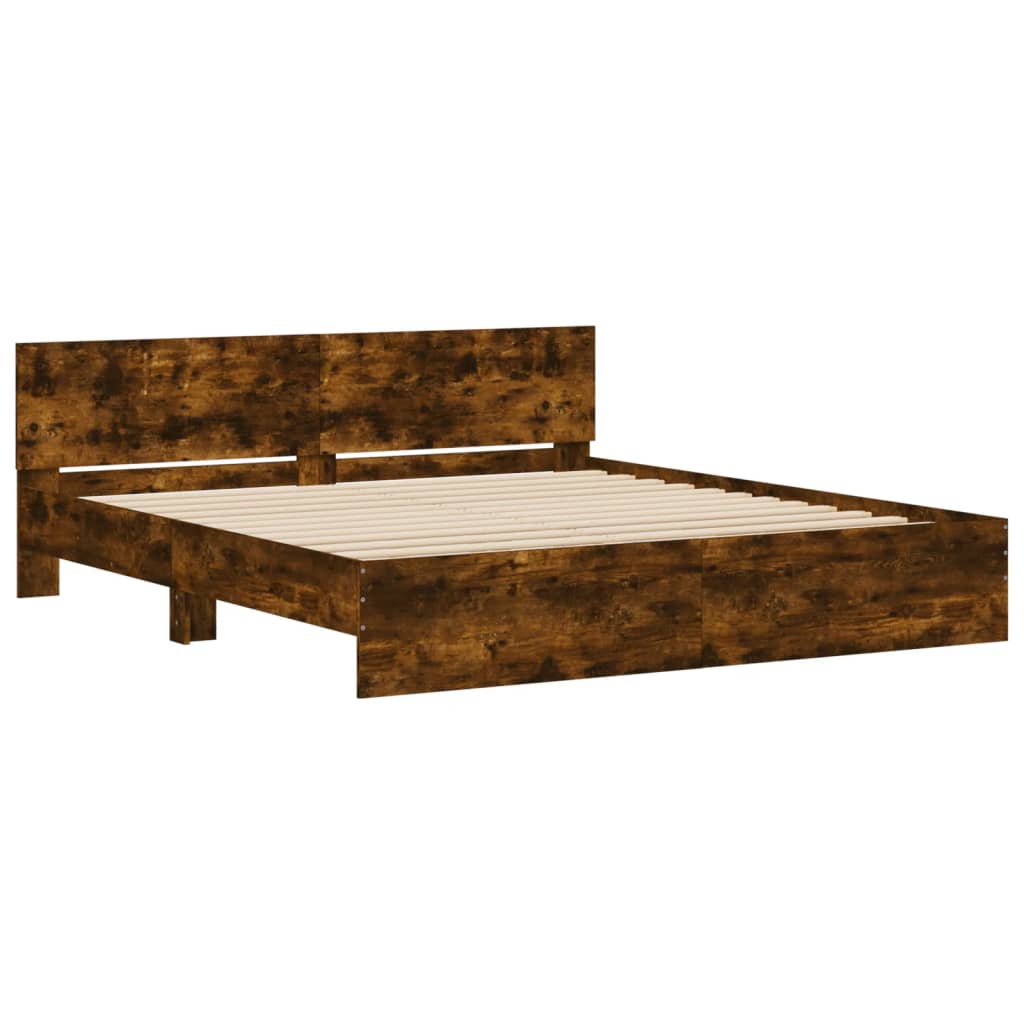 vidaXL Estructura de cama con cabecero roble ahumado 180x200 cm