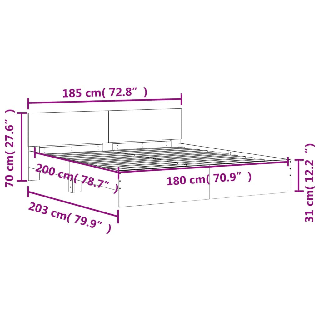 vidaXL Estructura de cama con cabecero roble ahumado 180x200 cm