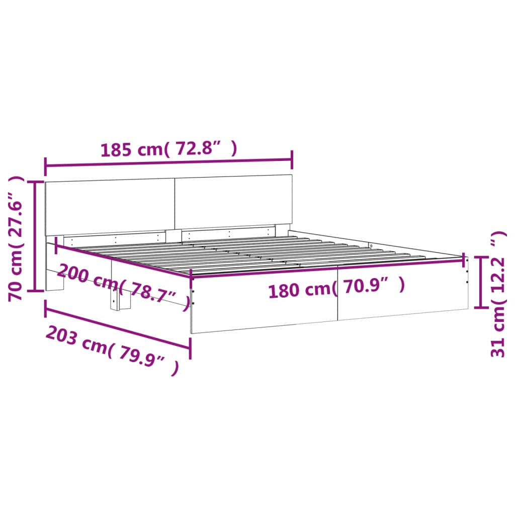 vidaXL Estructura de cama con cabecero gris Sonoma 180x200 cm