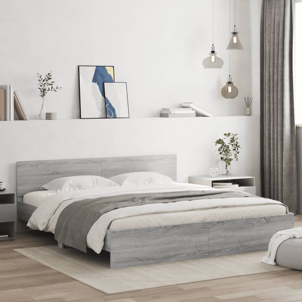 vidaXL Estructura de cama con cabecero gris Sonoma 180x200 cm