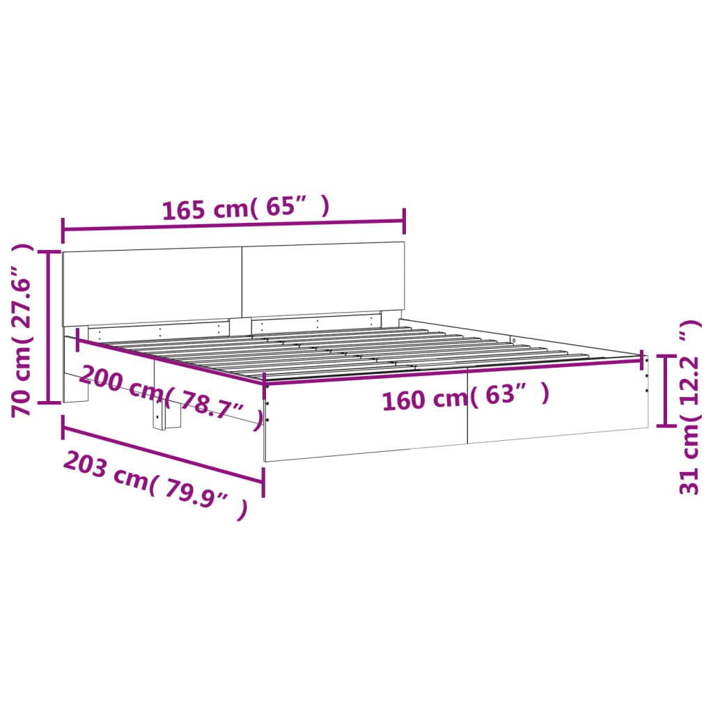 vidaXL Estructura de cama con cabecero negra 160x200 cm