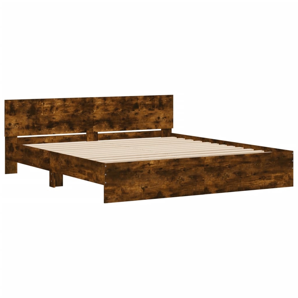 vidaXL Estructura de cama con cabecero roble ahumado 160x200 cm