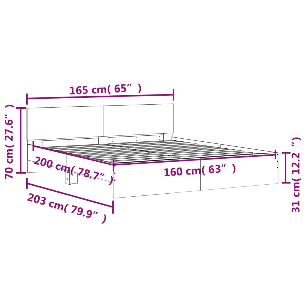 vidaXL Estructura de cama con cabecero gris Sonoma 160x200 cm