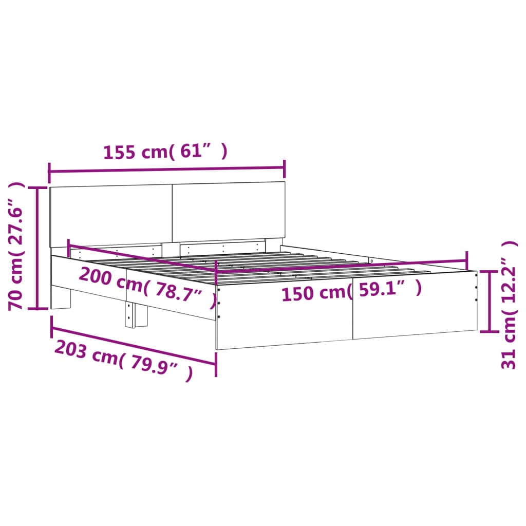 vidaXL Estructura de cama con cabecero gris Sonoma 150x200 cm