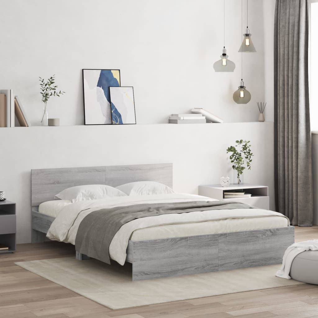 vidaXL Estructura de cama con cabecero gris Sonoma 150x200 cm