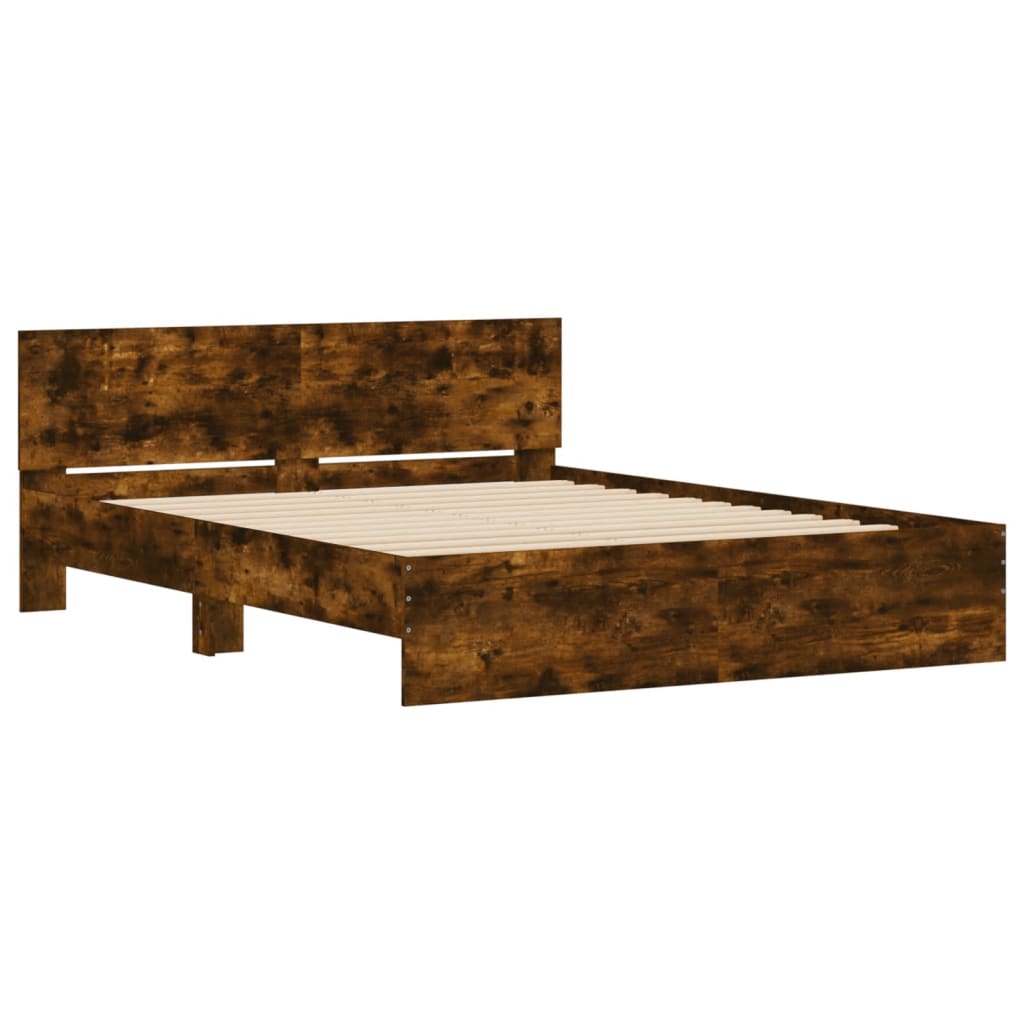 vidaXL Estructura de cama con cabecero roble ahumado 140x190 cm