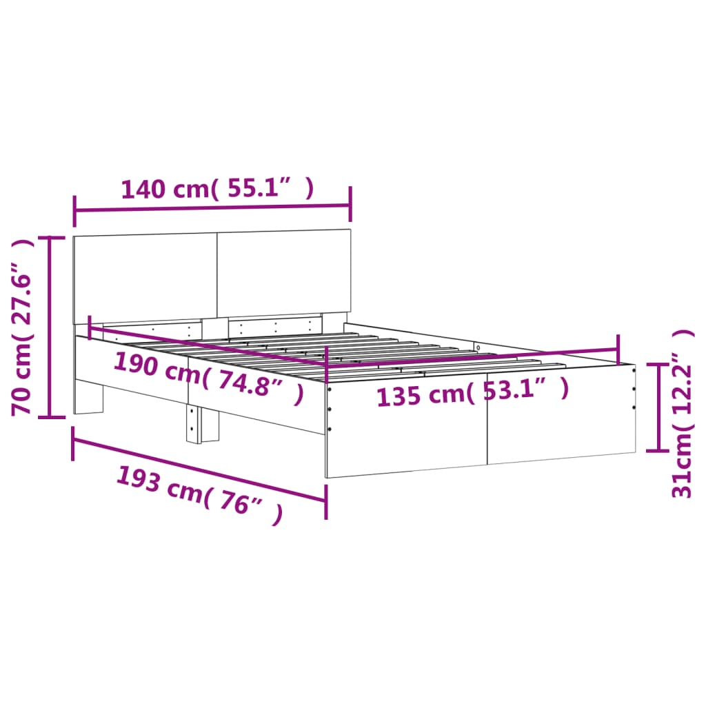 vidaXL Estructura de cama con cabecero negro 135x190 cm