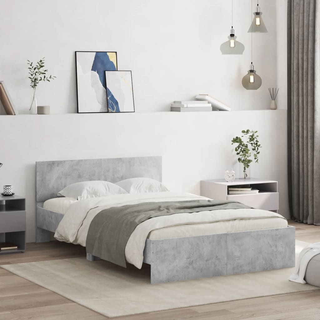 vidaXL Estructura de cama con cabecero gris hormigón 135x190 cm