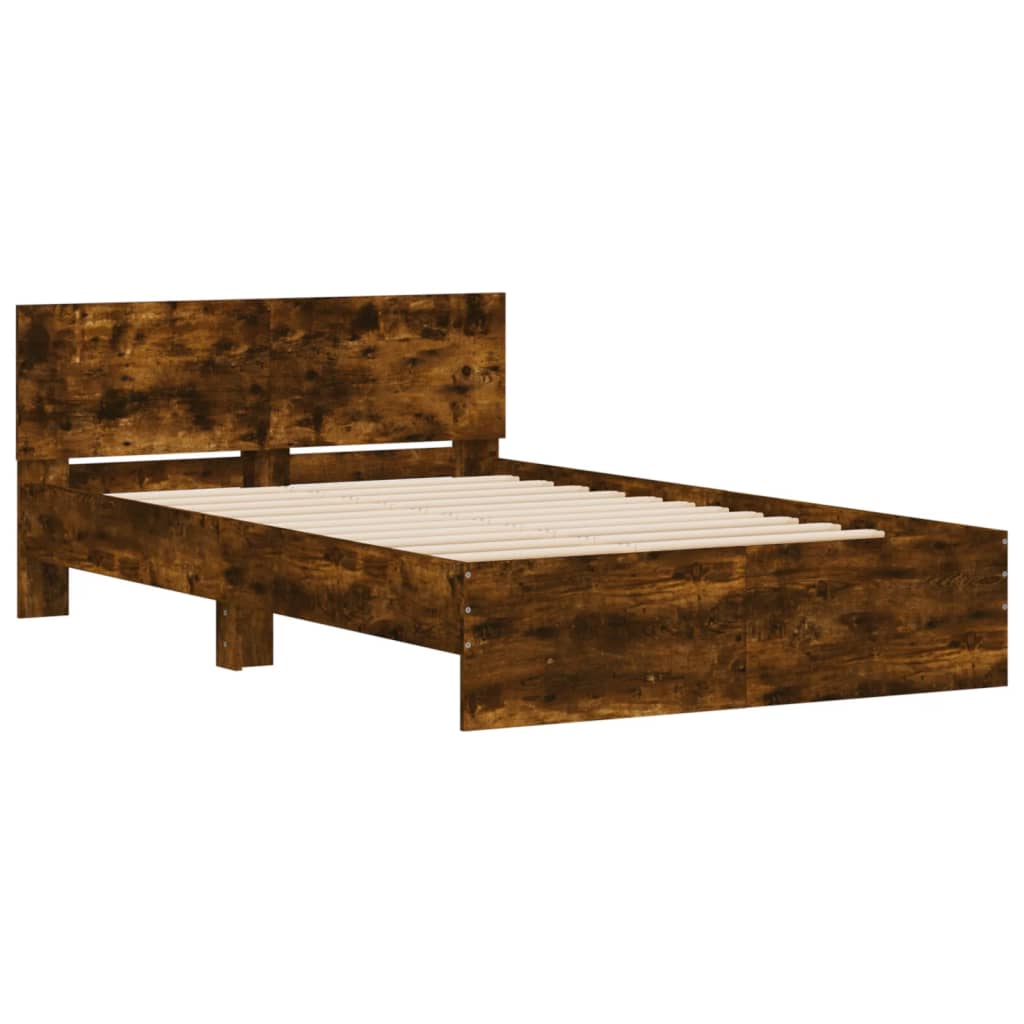 vidaXL Estructura de cama con cabecero roble ahumado 135x190 cm