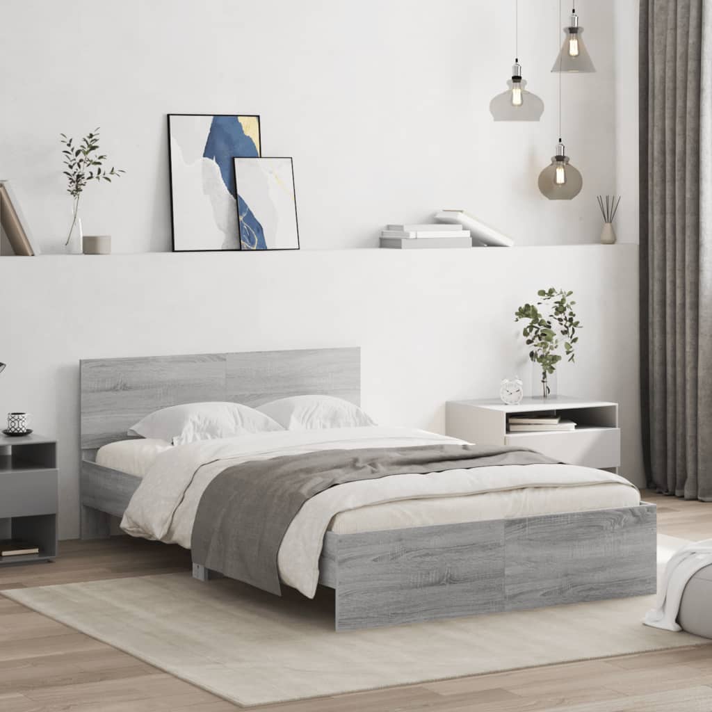 vidaXL Estructura de cama con cabecero gris Sonoma 135x190 cm