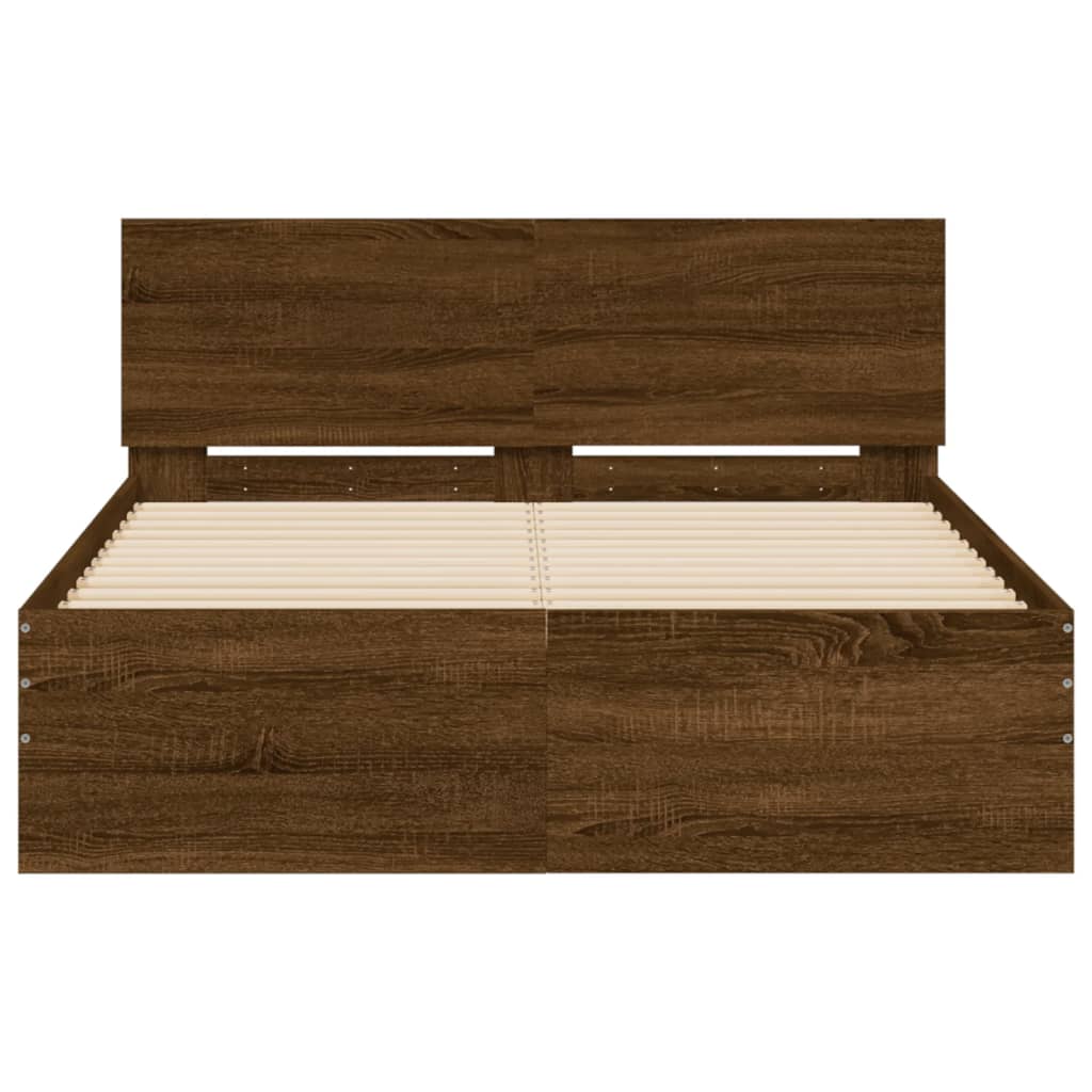 vidaXL Estructura de cama con cabecero marrón roble 135x190 cm