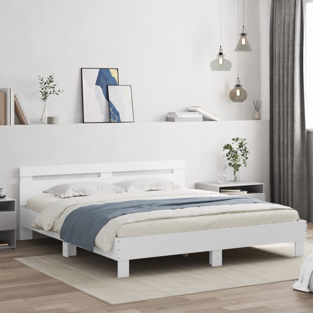 vidaXL Estructura de cama con cabecero y luces LED blanca 200x200 cm