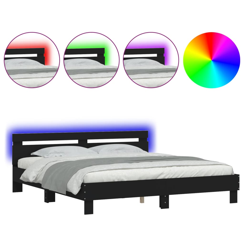 vidaXL Estructura de cama con cabecero y luces LED negra 200x200 cm