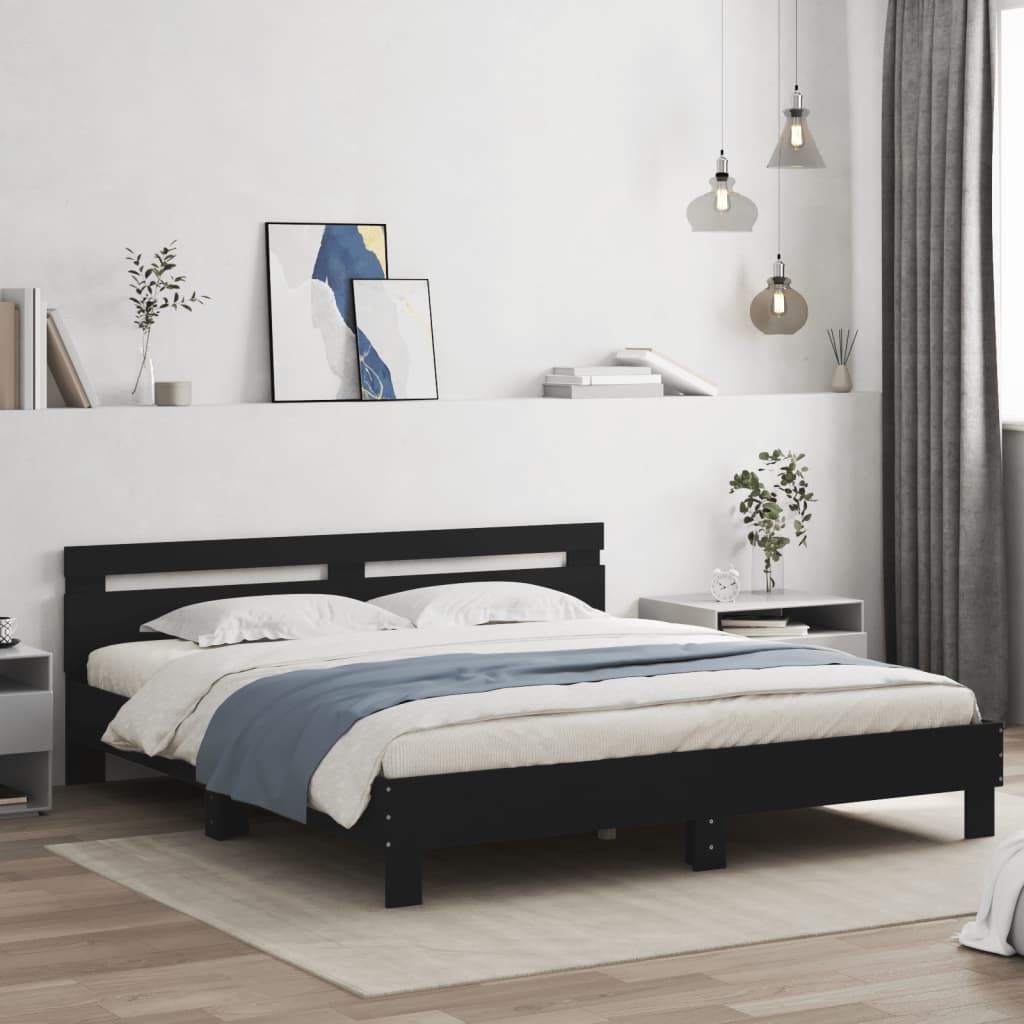 vidaXL Estructura de cama con cabecero y luces LED negra 200x200 cm