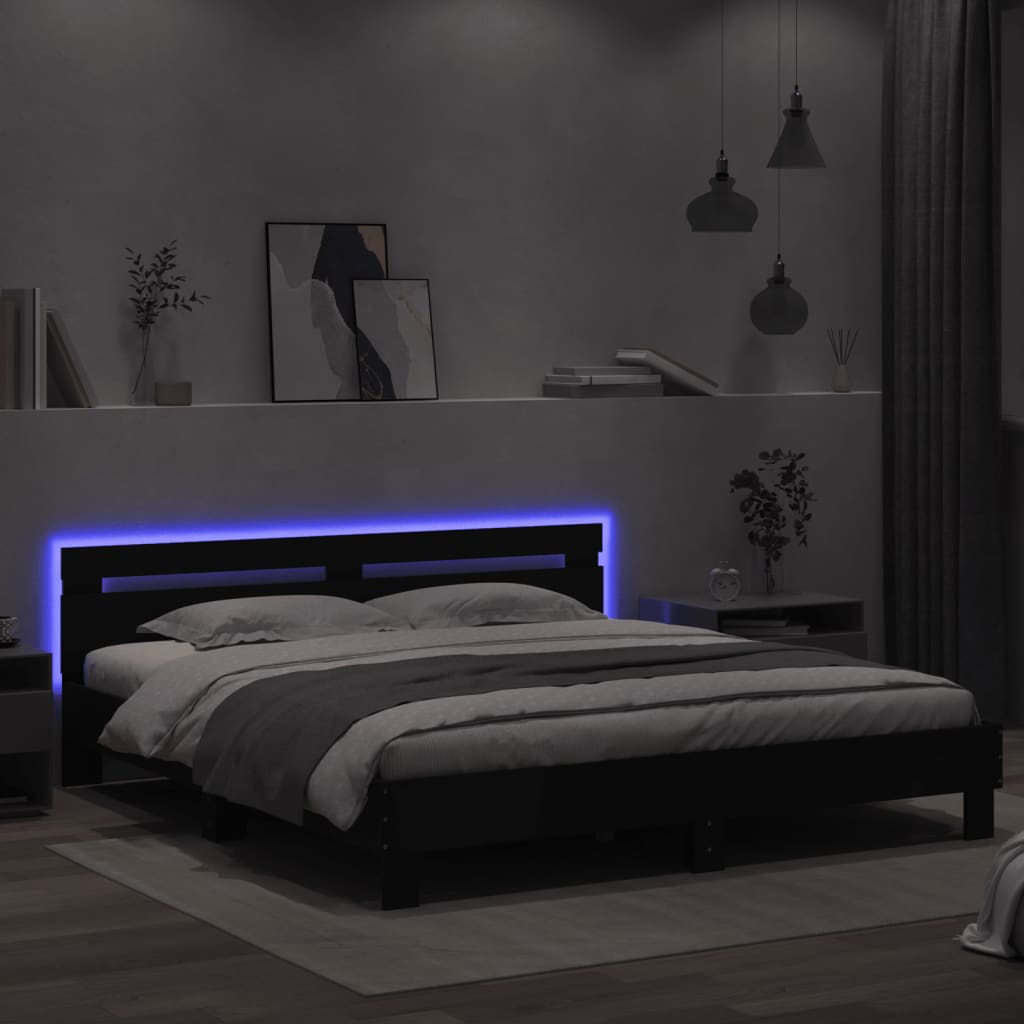 vidaXL Estructura de cama con cabecero y luces LED negra 200x200 cm