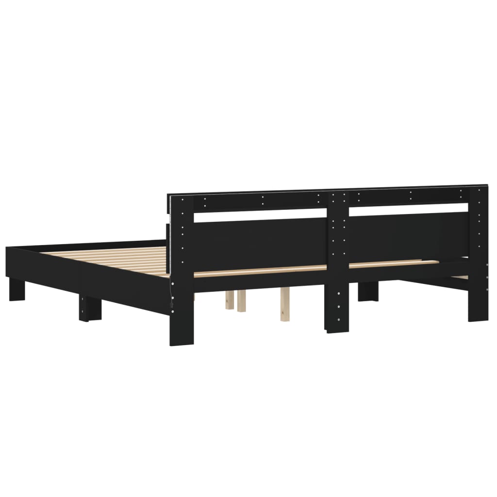 vidaXL Estructura de cama con cabecero y luces LED negra 200x200 cm