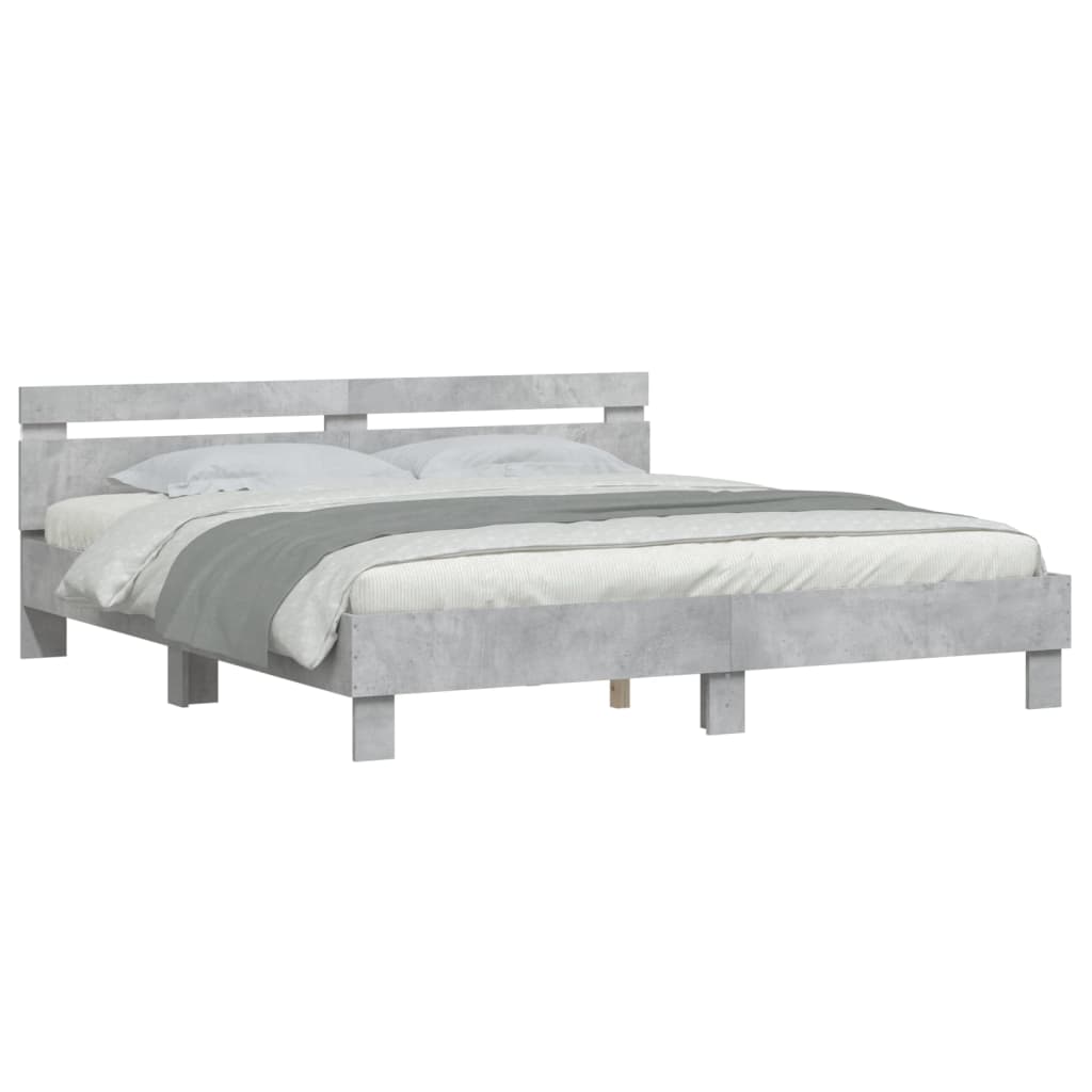 vidaXL Estructura de cama cabecero y luces LED gris hormigón 200x200cm