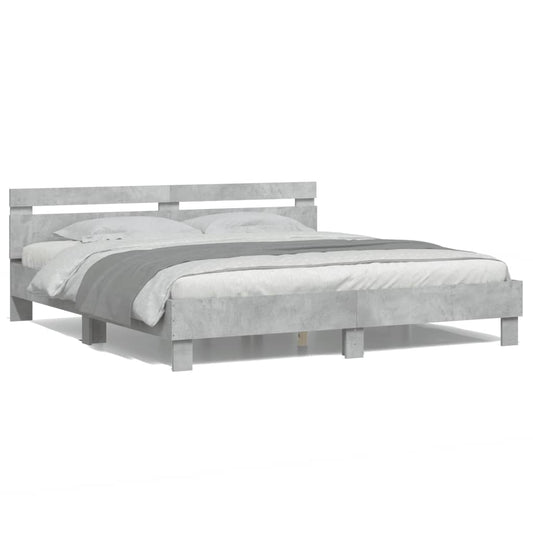 vidaXL Estructura de cama cabecero y luces LED gris hormigón 200x200cm